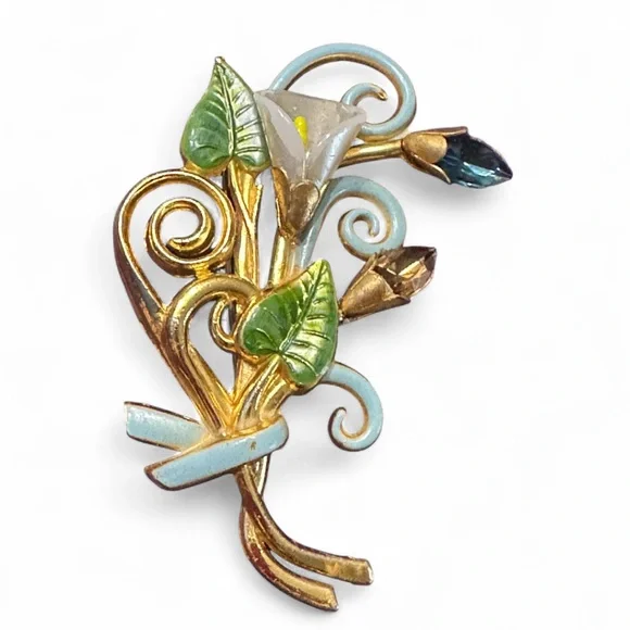 Rare Collectible 1940s Large CALLA LILY Floral Brooch. Large Corsage Brooch